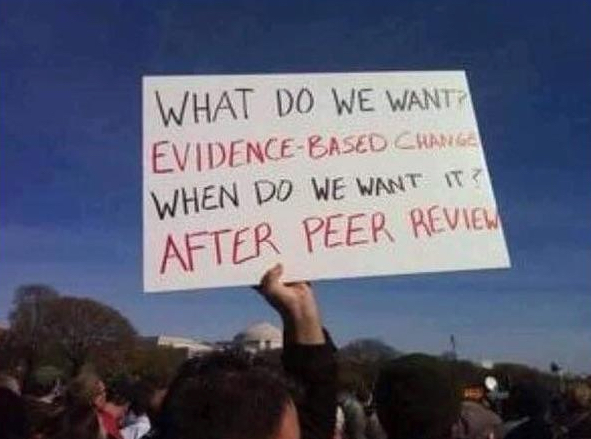 photo of poster at the march for science asking people to simply follow the peer review process